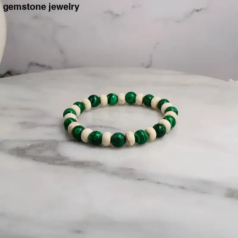 Green and White Gemstone Jewelry Bracelet with Turquoise Accents - Bec Sue Jewelry Shop