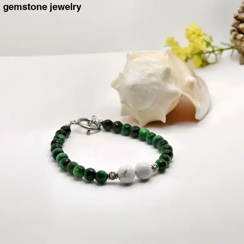 Green and White Tiger Eye Gemstone Bracelet - Bec Sue Jewelry Shop