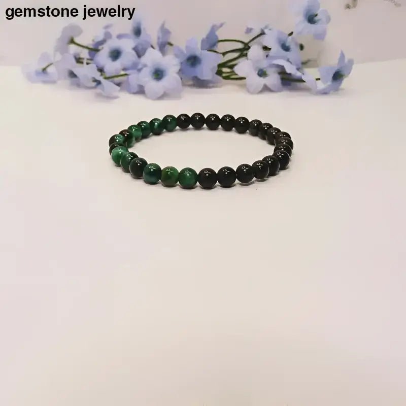 Green Tiger Eye and Black Beaded Bracelet - Bec Sue Jewelry Shop