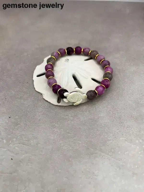 Hand Carved Turtle Bracelet with Purple Sugilite Gemstones - Bec Sue Jewelry Shop