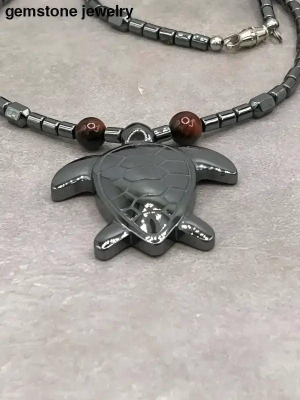 Hematite Turtle Necklace with Elegant Turtle Pendant - Bec Sue Jewelry Shop