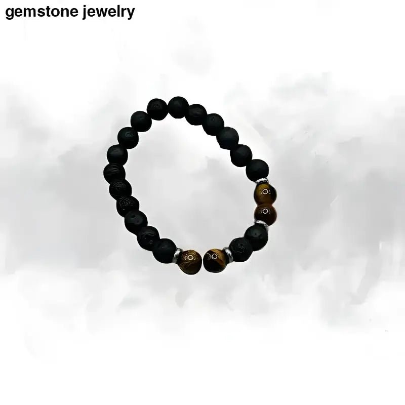 Lava Stone and Tiger Eye Beaded Bracelet with Sterling Silver Accents - Bec Sue Jewelry Shop