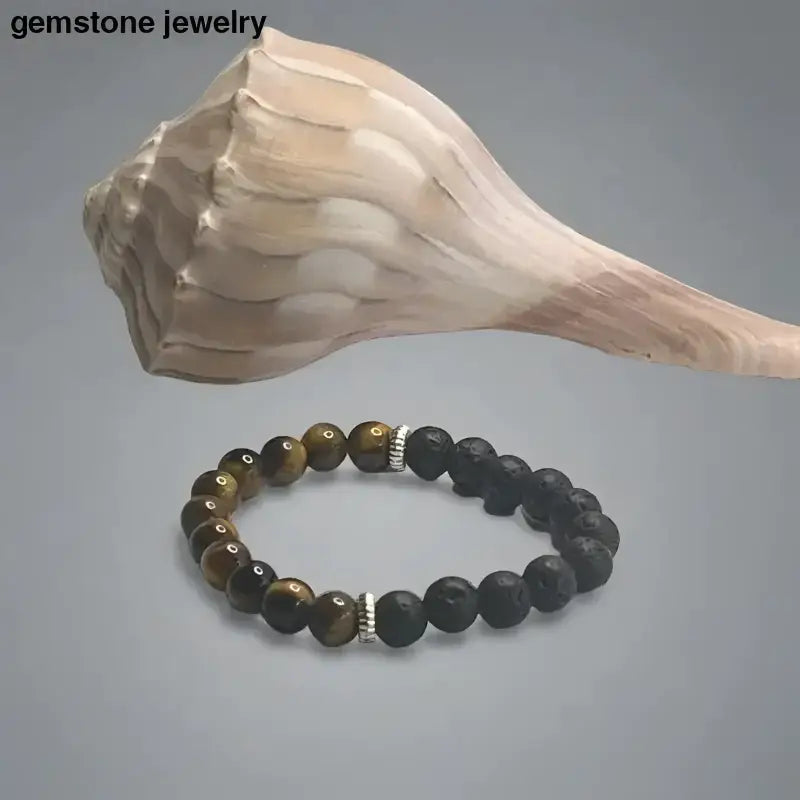 Lava Stone and Tiger Eye Beaded Gemstone Bracelet - Bec Sue Jewelry Shop