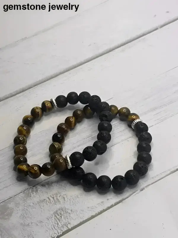 Lava Stone and Tiger Eye Beaded Gemstone Bracelet - Bec Sue Jewelry Shop