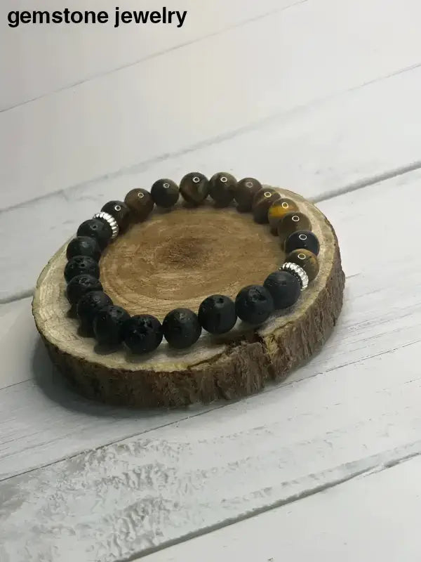Lava Stone and Tiger Eye Beaded Gemstone Bracelet - Bec Sue Jewelry Shop
