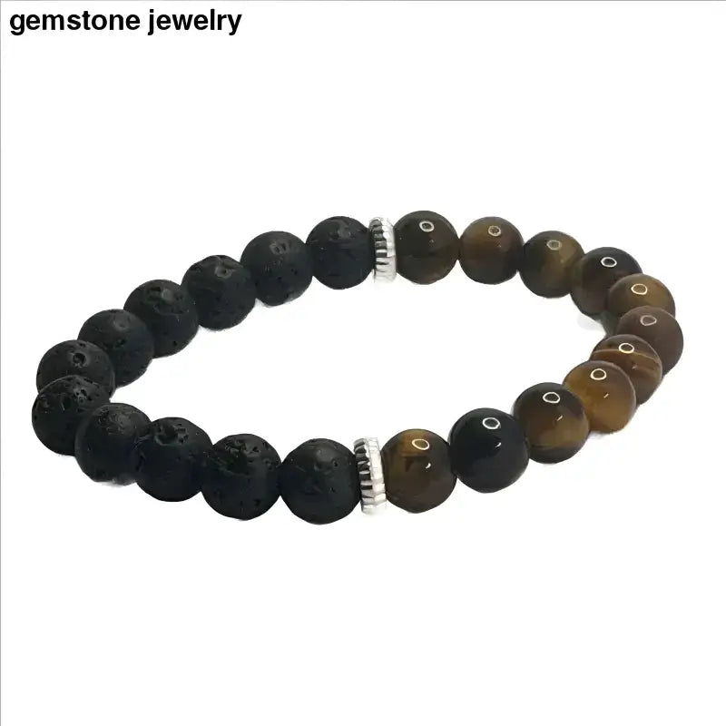 Lava Stone and Tiger Eye Beaded Gemstone Bracelet - Bec Sue Jewelry Shop