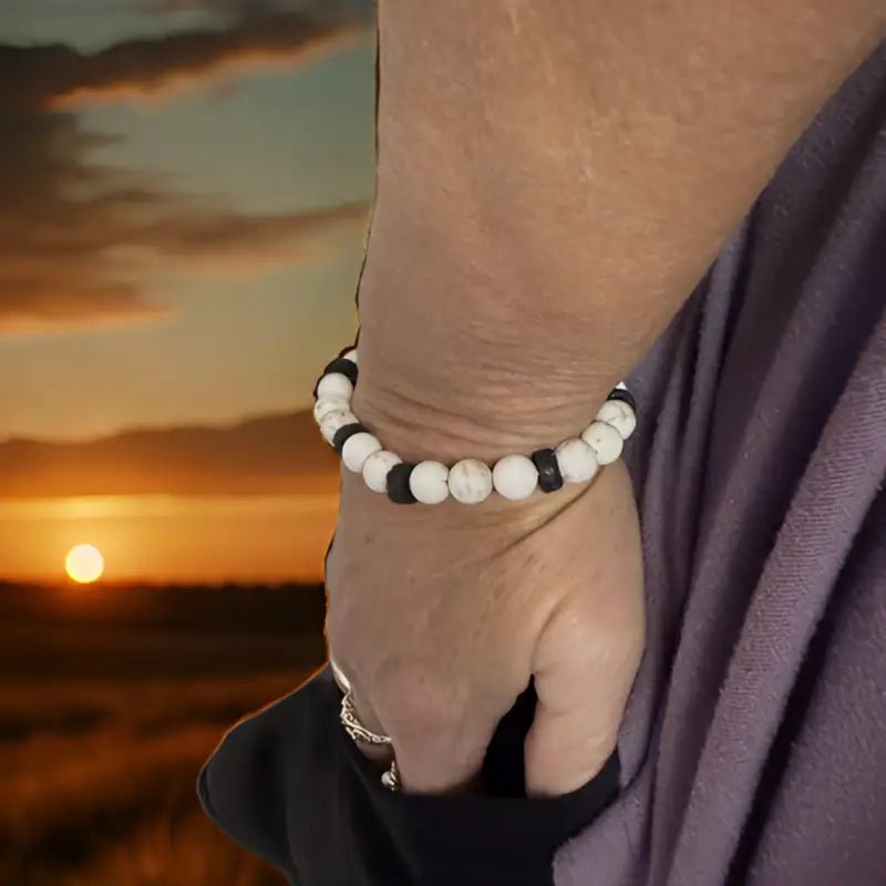 Lava Stone and White Turquoise Beaded Bracelet for Men and Women - Bec Sue Jewelry Shop