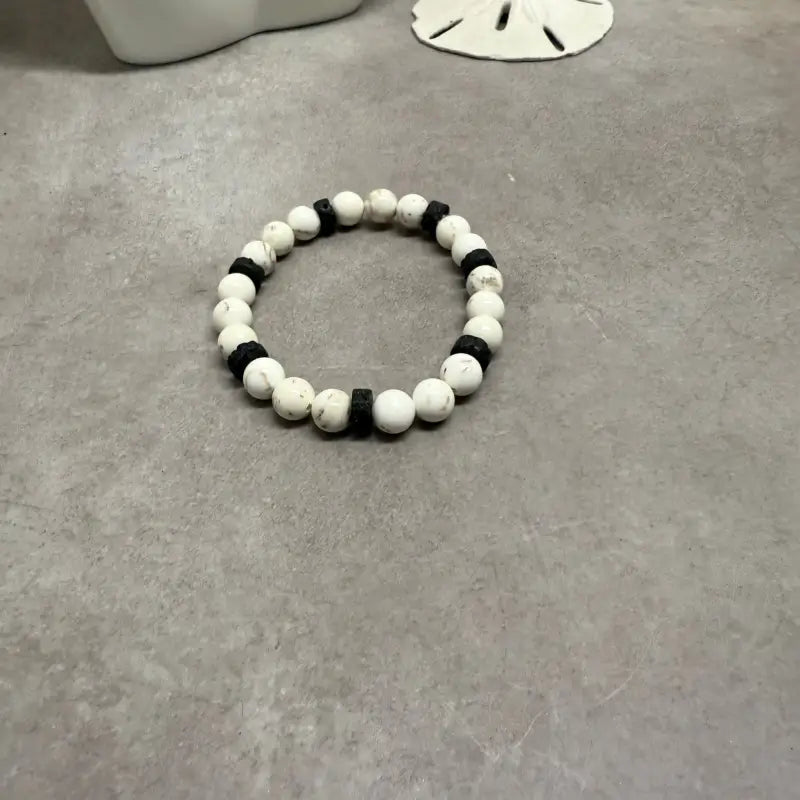 Lava Stone and White Turquoise Beaded Bracelet for Men and Women - Bec Sue Jewelry Shop