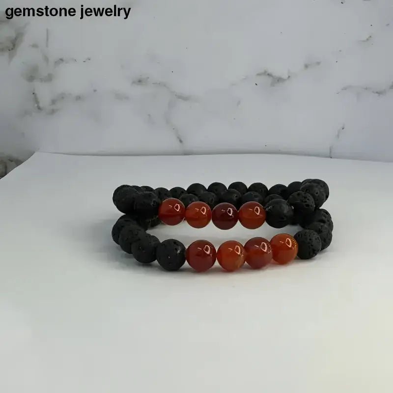 Lava Stone Bracelet Set for Men with Beaded Design, Lava Bead Jewellery - Bec Sue Jewelry Shop