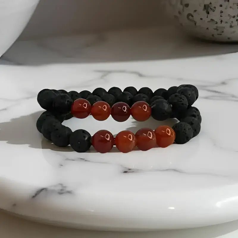 Lava Stone Bracelet Set for Men with Beaded Design, Lava Bead Jewellery - Bec Sue Jewelry Shop