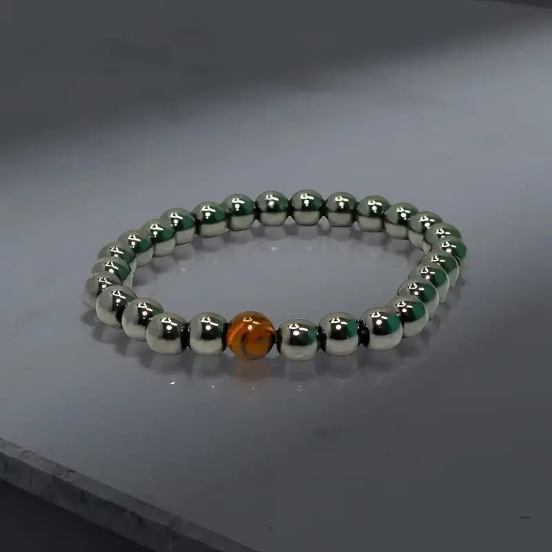 Mens Hematite Bracelet with Brown Stone Bead - Bec Sue Jewelry Shop