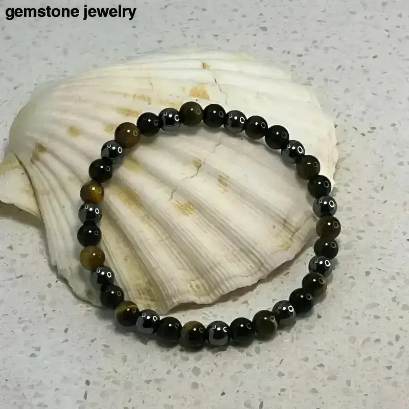 Mens spiritual Bracelet | Handmade Tiger Eye Stretch Bracelet with Hematite obsidian - Bec Sue Jewelry Shop