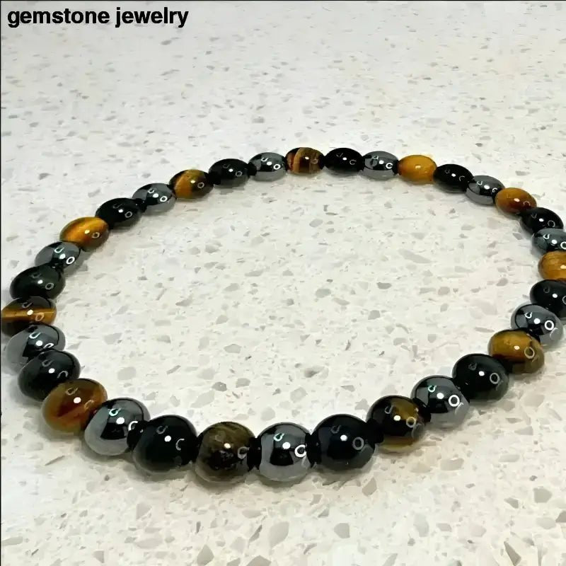 Mens spiritual Bracelet | Handmade Tiger Eye Stretch Bracelet with Hematite obsidian - Bec Sue Jewelry Shop