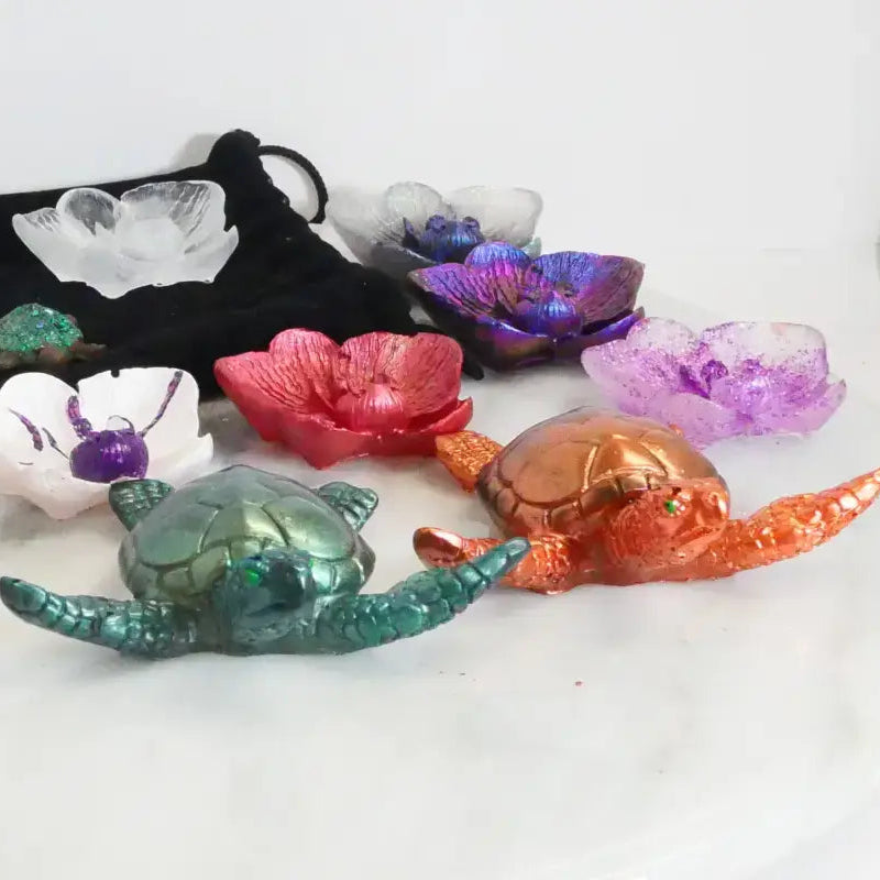 Colorful turtle trinket dishes ideal for beads, bracelets, and home decor displays