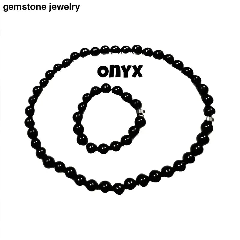 Onyx Bracelet and Necklace Set with Black Beads - Bec Sue Jewelry Shop