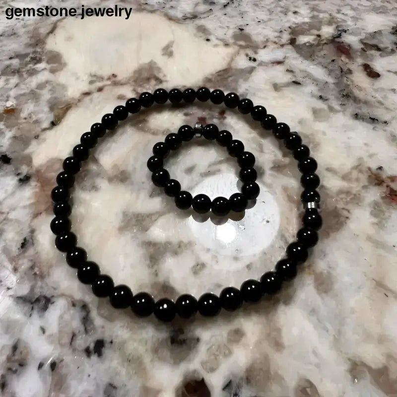 Onyx Bracelet and Necklace Set with Black Beads - Bec Sue Jewelry Shop