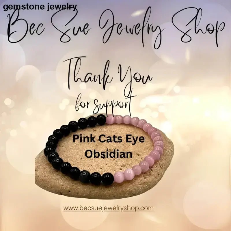 Pink Cats Eye and Black Beaded Bracelet - Bec Sue Jewelry Shop