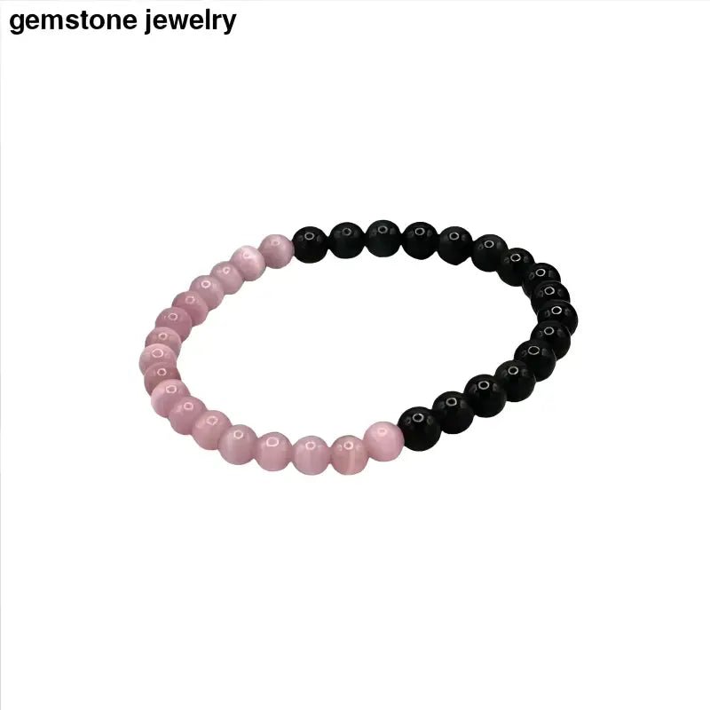 Pink Cats Eye and Black Beaded Bracelet - Bec Sue Jewelry Shop