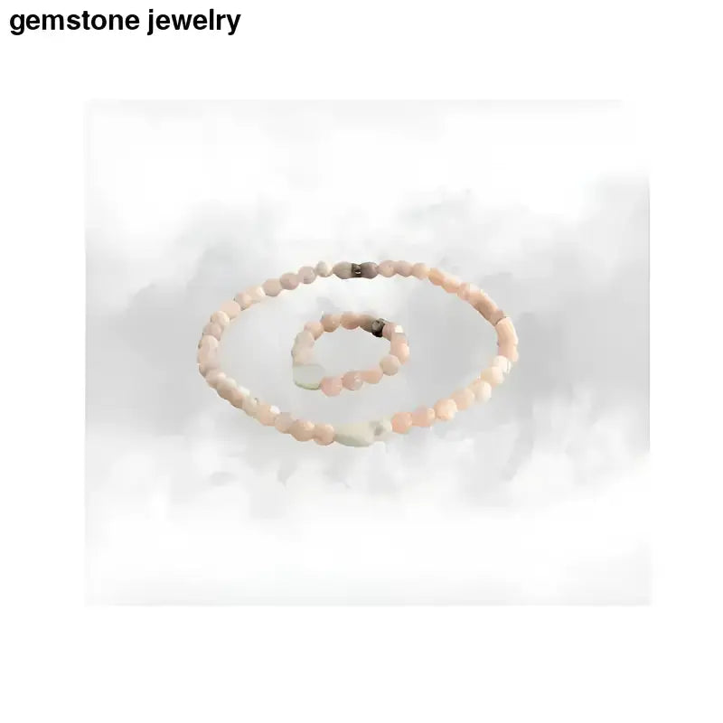 Pink Gemstone Beaded Jewelry Set with White Pearl Heart Accent - Bec Sue Jewelry Shop
