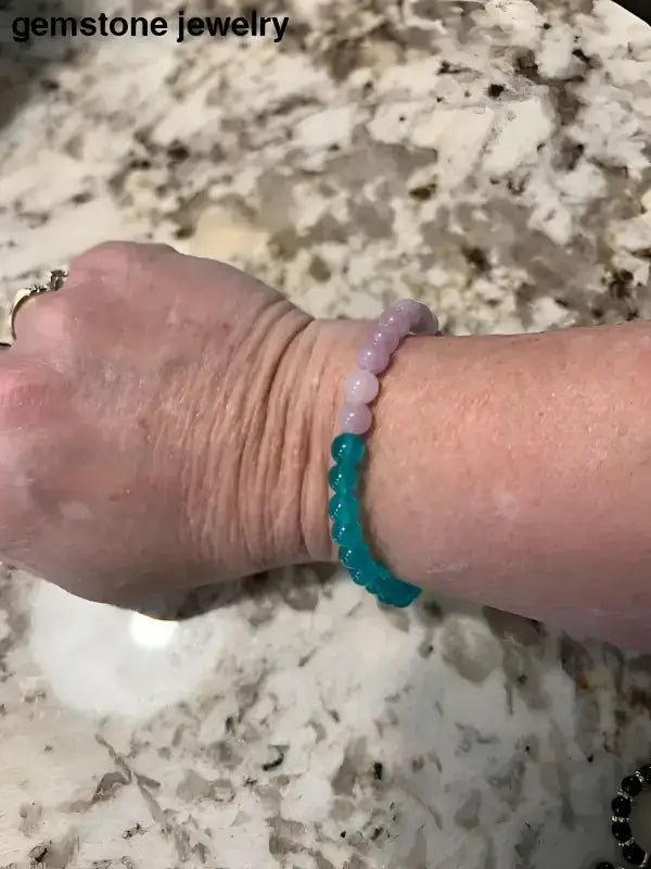 Pink Opal and Blue Amazonite Beaded Bracelet - Bec Sue Jewelry Shop