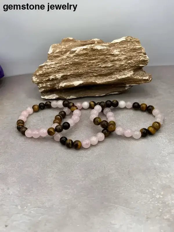 Protective 8mm Beaded Rose Quartz and Tiger Eye Bracelet - Bec Sue Jewelry Shop
