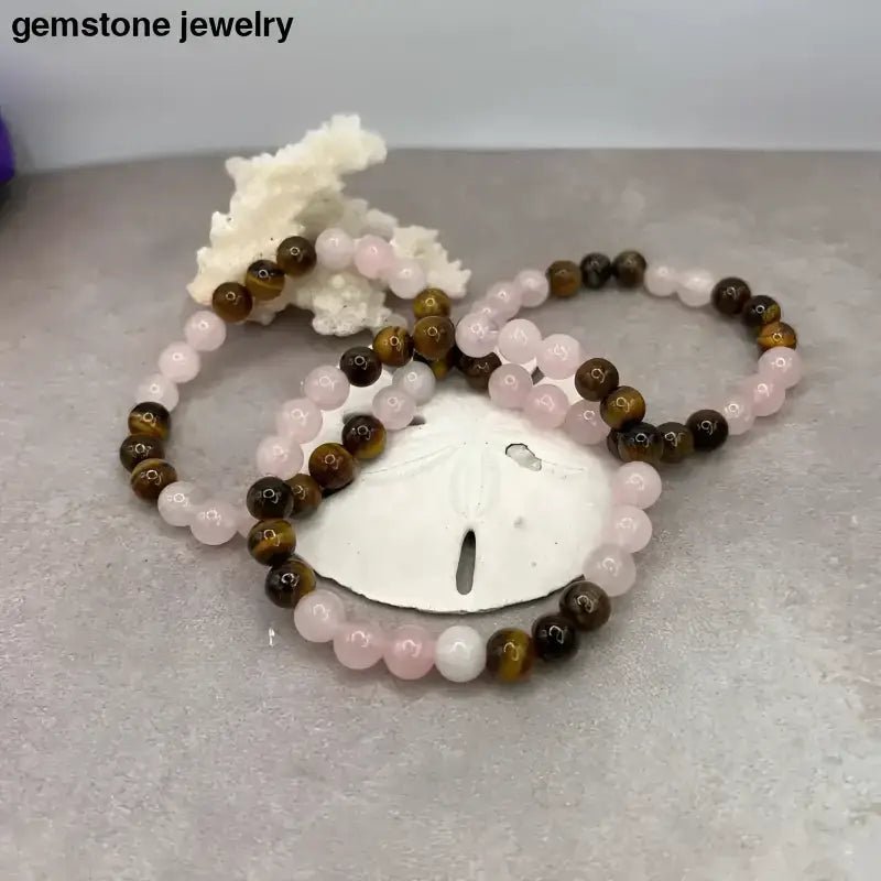 Protective 8mm Beaded Rose Quartz and Tiger Eye Bracelet - Bec Sue Jewelry Shop