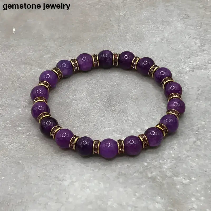 Purple Beaded Bracelet with Gold Rhinestone Accents - Bec Sue Jewelry Shop