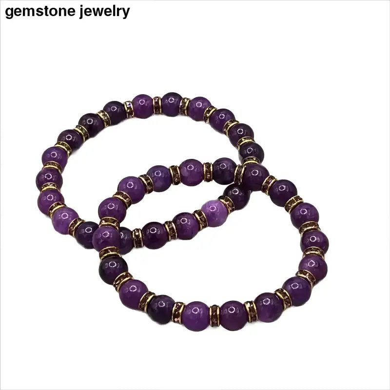Purple Beaded Bracelet with Gold Rhinestone Accents - Bec Sue Jewelry Shop