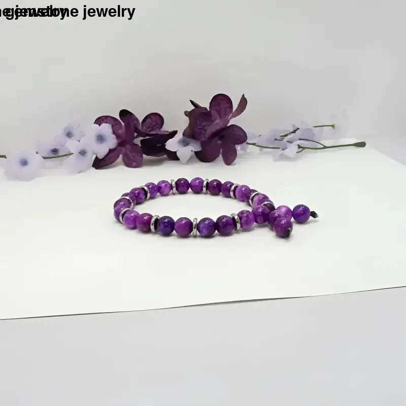Purple Sugilite Gemstone Bracelet with 8mm Round Stones, custom gemstone bracelets - Bec Sue Jewelry Shop