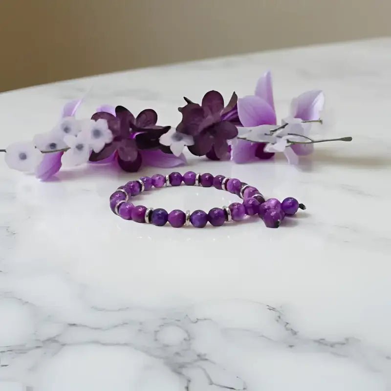 Purple Sugilite Gemstone Bracelet with 8mm Round Stones, custom gemstone bracelets - Bec Sue Jewelry Shop