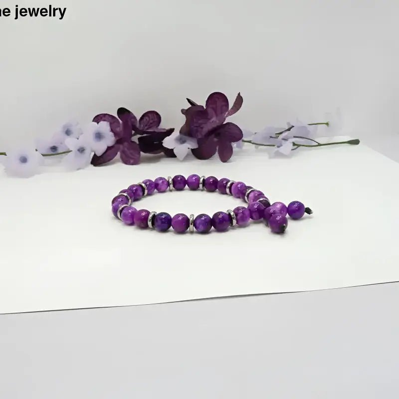 Purple Sugilite Gemstone Bracelet with 8mm Round Stones, custom gemstone bracelets - Bec Sue Jewelry Shop