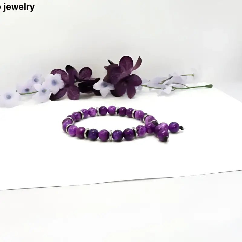 Purple Sugilite Gemstone Bracelet with 8mm Round Stones, custom gemstone bracelets - Bec Sue Jewelry Shop