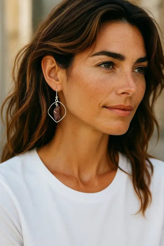 Red Glass Earrings with Silver Frames, Sea Glass Earrings - Bec Sue Jewelry Shop