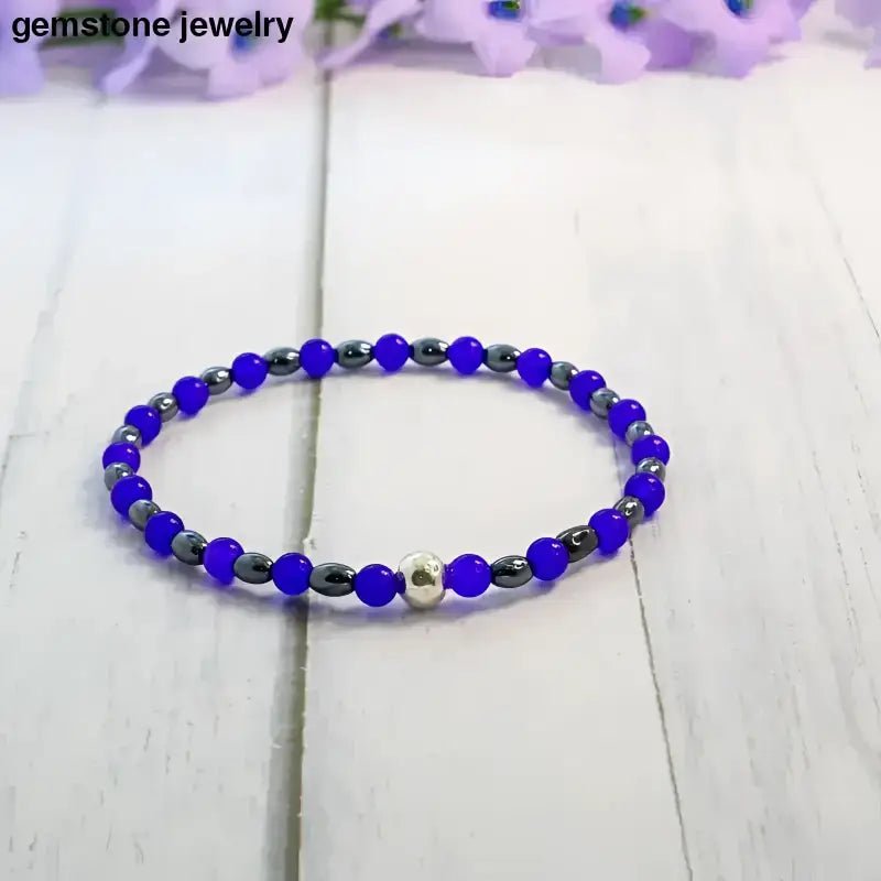 Red Hematite Beaded Stretch Bracelet with Silver Accent - Bec Sue Jewelry Shop