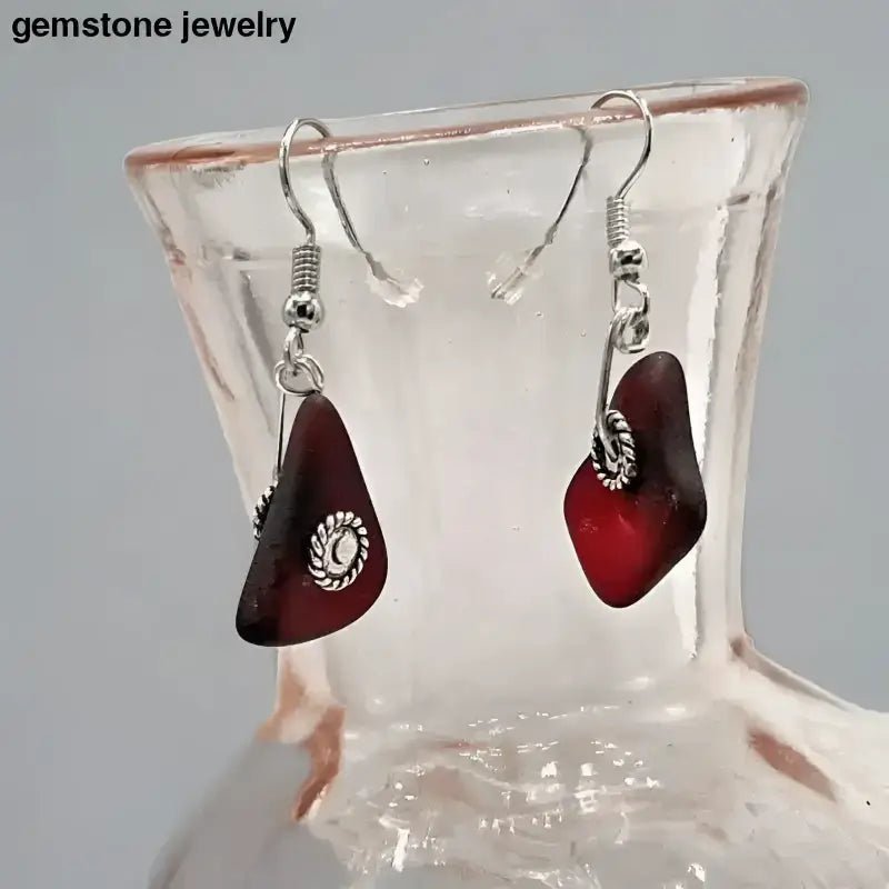 Red Sea Glass Earrings, Dangling earrings - Bec Sue Jewelry Shop