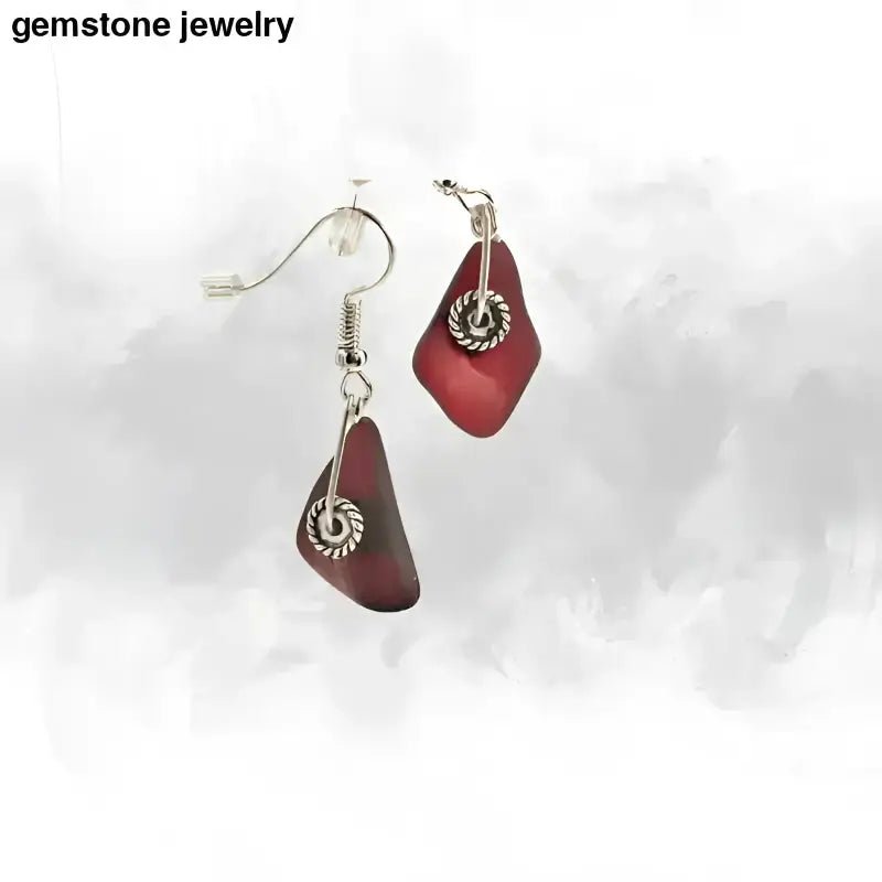 Red Sea Glass Earrings, Dangling earrings - Bec Sue Jewelry Shop