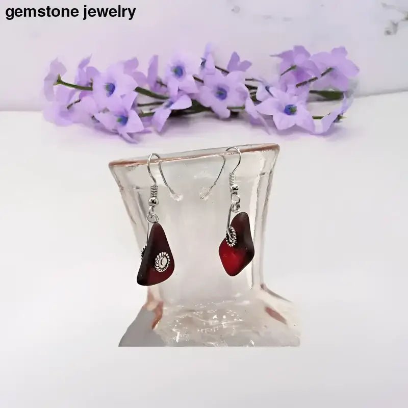 Red Sea Glass Earrings, Dangling earrings - Bec Sue Jewelry Shop