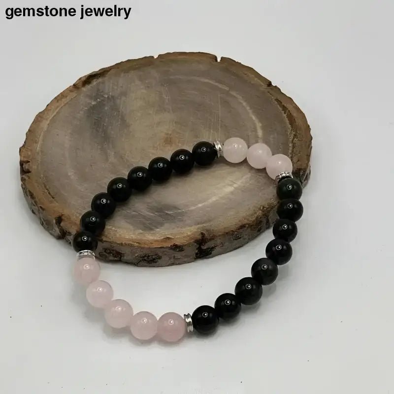 Rose Quartz and Obsidian Beaded Gemstone Bracelet - Bec Sue Jewelry Shop