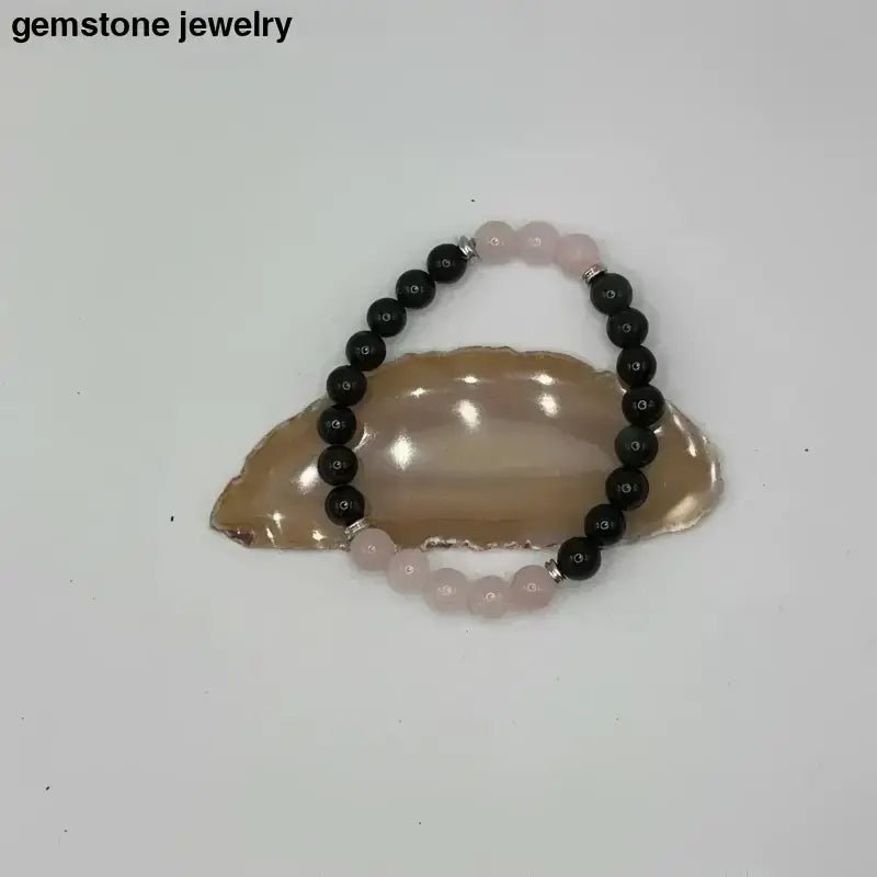 Rose Quartz and Obsidian Beaded Gemstone Bracelet - Bec Sue Jewelry Shop