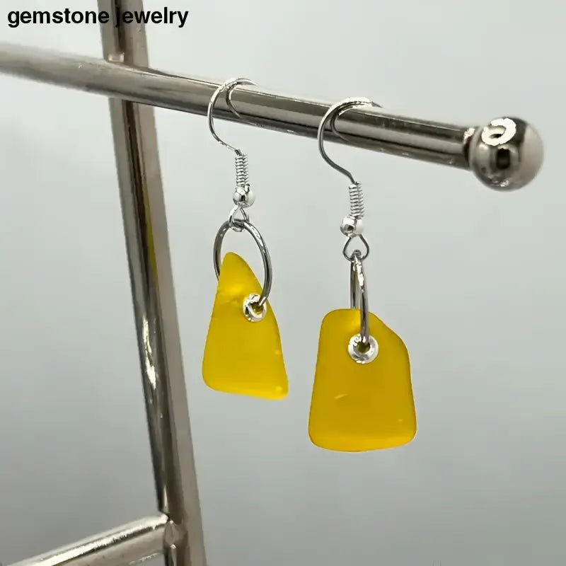 Sea Glass Earrings, Sea Glass Yellow Gemstone Earrings - Bec Sue Jewelry Shop