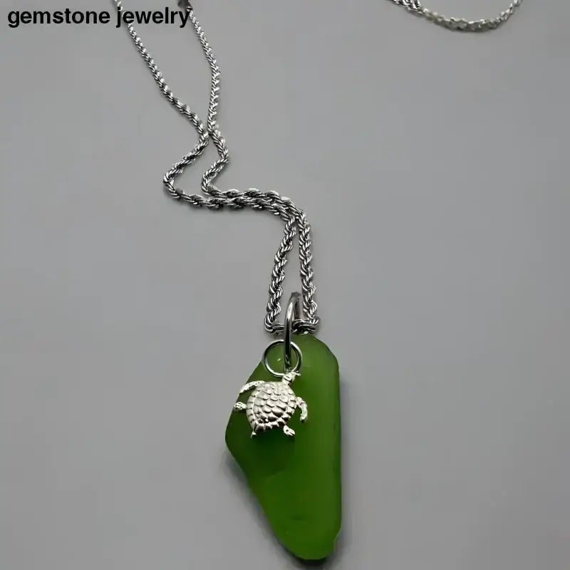 Sea Glass Turtle Necklaces in Sterling Silver Set - Bec Sue Jewelry Shop