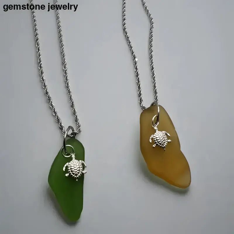 Sea Glass Turtle Necklaces in Sterling Silver Set - Bec Sue Jewelry Shop