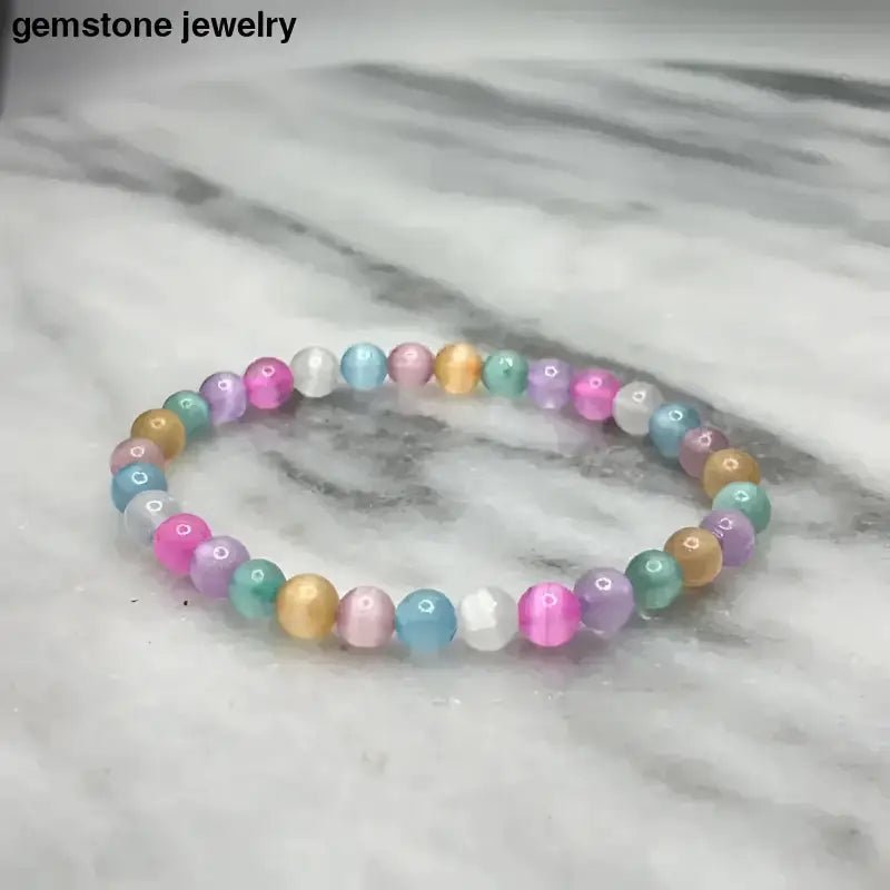 Selenite Stone Bracelet, Pastel Gemstone Beaded Bracelet from Bec Sue Jewelry - Bec Sue Jewelry Shop