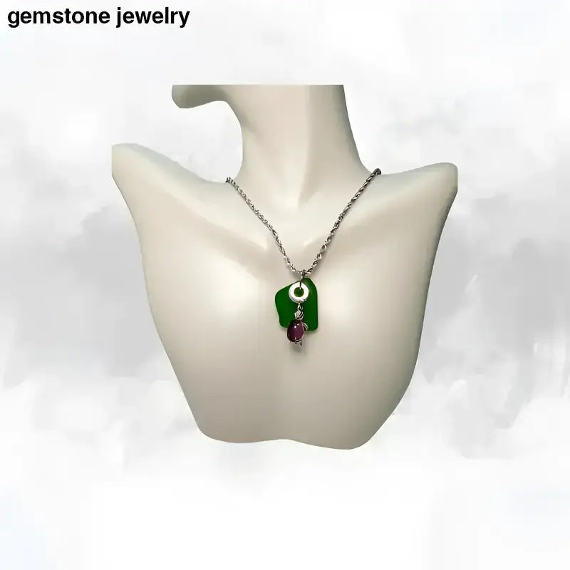 Silver Turtle Necklace with Green Genuine Sea Glass Pendant - Bec Sue Jewelry Shop
