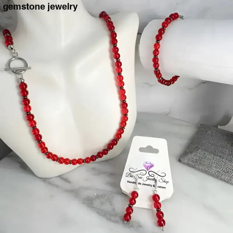 statement beaded necklace, Red glass bead necklace - Bec Sue Jewelry Shop