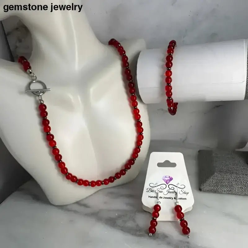statement beaded necklace, Red glass bead necklace - Bec Sue Jewelry Shop
