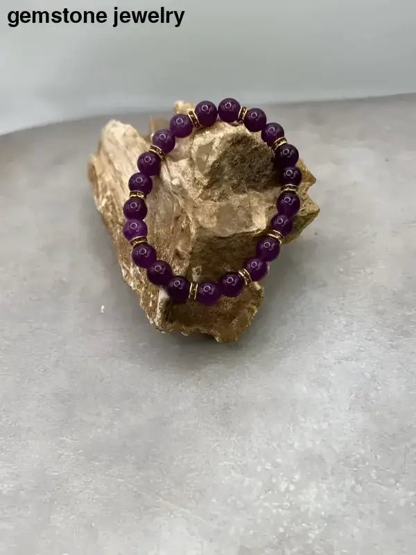 Stunning Amethyst 8mm Beaded Bracelet with Gold Accents - Bec Sue Jewelry Shop