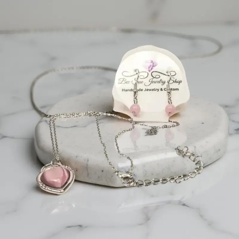 Stunning Pink Cat's Eye Heart Pendant Necklace in Silver. - Bec Sue Jewelry Shop