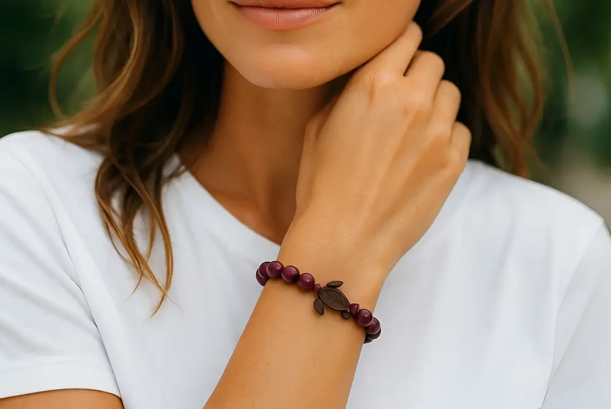 Beaded Sugilite Turtle Bracelet with pearl turtle charm for healing and protection