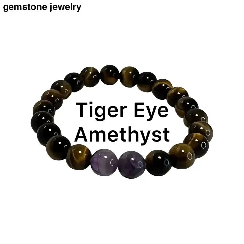 Tiger Eye and Amethyst 8mm Beaded Bracelet - Bec Sue Jewelry Shop